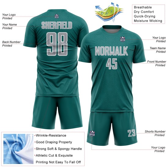Sublimation Gray-White Geometric Uniform Jersey Custom Shape Soccer Sports Teal