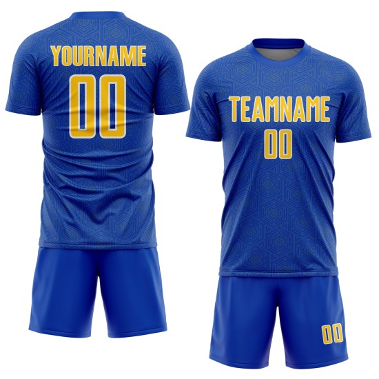 Soccer Jersey Geometric Uniform Shape Sublimation Sports Blue Thunder Yellow-White Custom