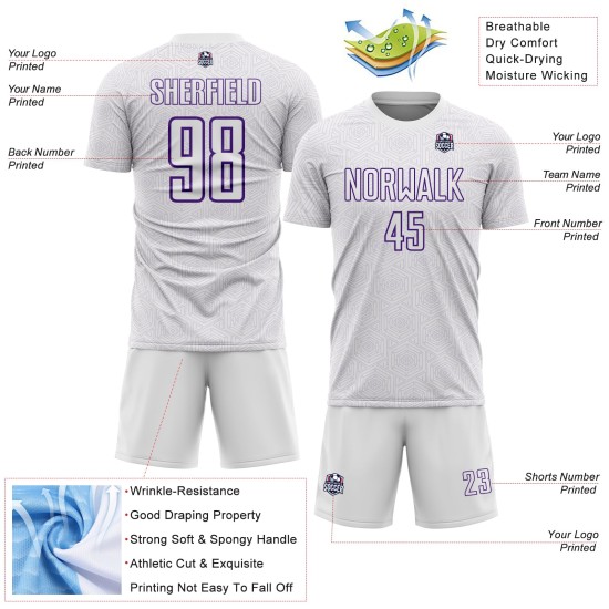 Geometric Shape Uniform Sports Custom White Purple Sublimation Soccer Jersey