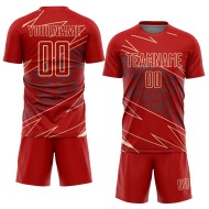 Cream Jersey Soccer Sports Red Sublimation Uniform Lines Custom