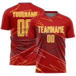 Red Sports Sublimation Jersey Uniform Lines Gold-White Soccer Custom