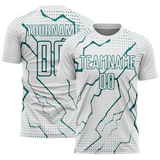 Sublimation Sports Uniform Jersey White Custom Soccer Lightning Teal