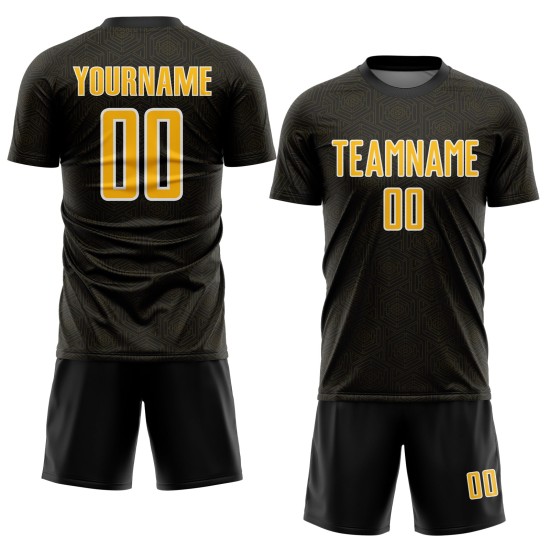 Geometric Custom Uniform Sublimation Soccer Jersey Shape Gold-White Black Sports