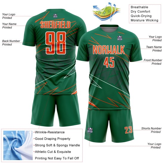 Lines Sublimation Jersey Custom Sports Orange-White Green Soccer Uniform Kelly
